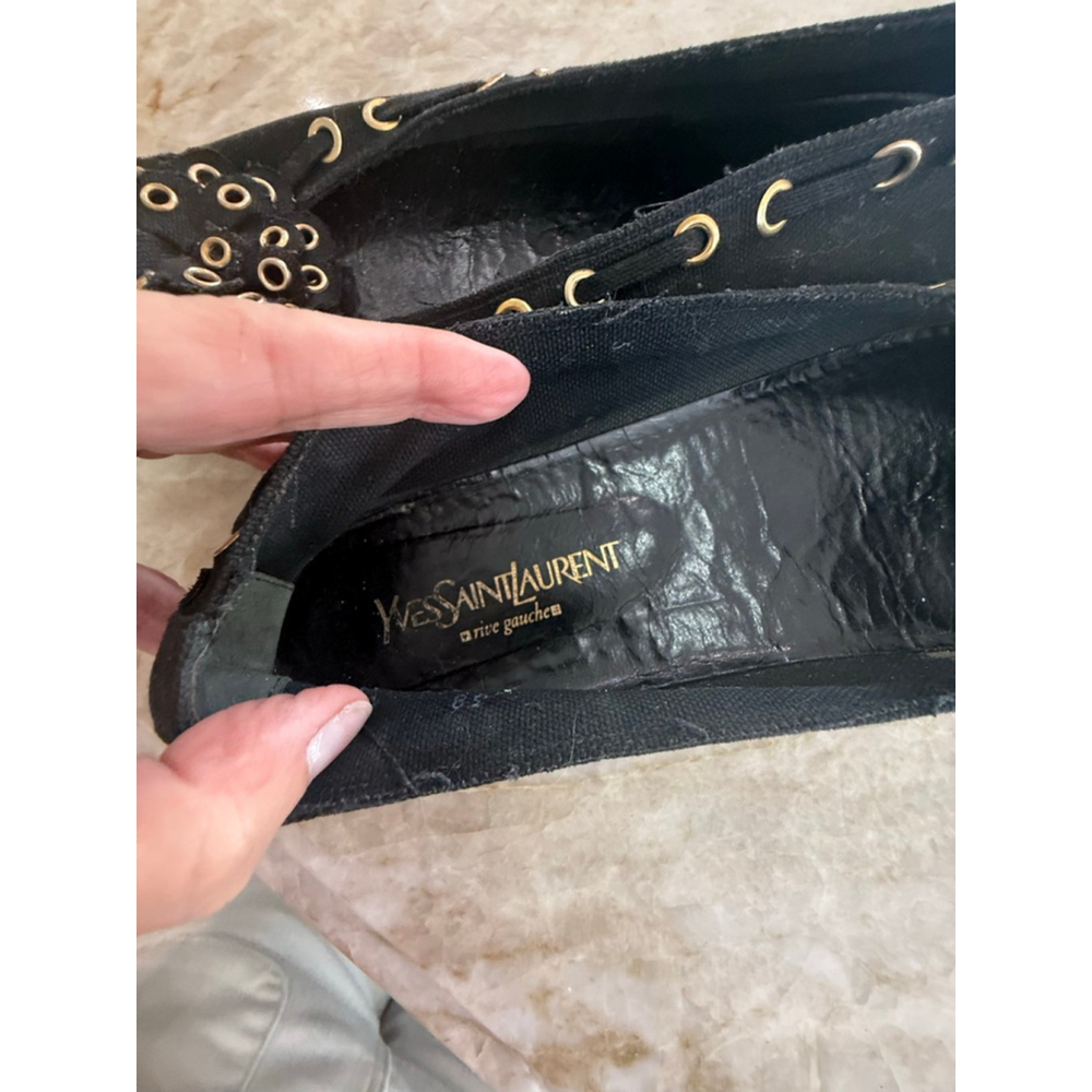 Yves Saint Laurent vintage Black & metallic Eyelet with floral Flats 8.5 - Picture 9 of 9